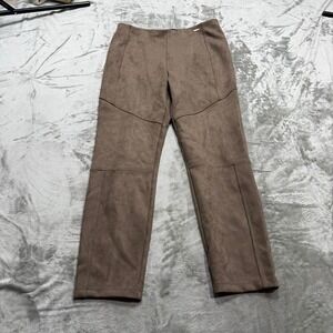 Ladies Faux Suede Moto‎ Pants Taupe Brown Stretchy Slim Fit Leggings Size large